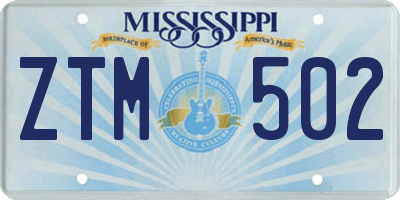 MS license plate ZTM502