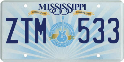 MS license plate ZTM533