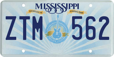MS license plate ZTM562