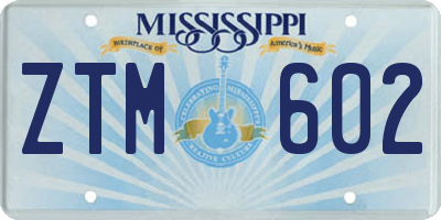 MS license plate ZTM602