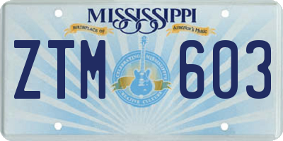 MS license plate ZTM603
