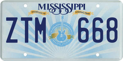 MS license plate ZTM668