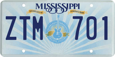 MS license plate ZTM701
