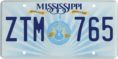 MS license plate ZTM765