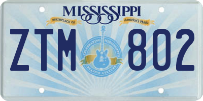 MS license plate ZTM802