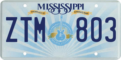 MS license plate ZTM803