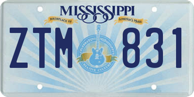MS license plate ZTM831