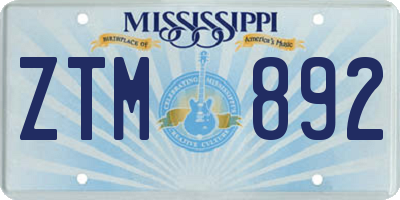 MS license plate ZTM892