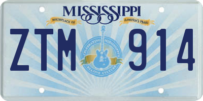 MS license plate ZTM914