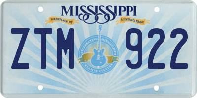 MS license plate ZTM922