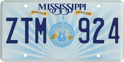 MS license plate ZTM924