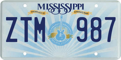 MS license plate ZTM987