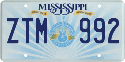 MS license plate ZTM992