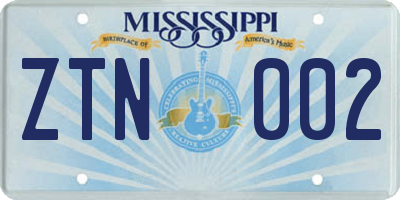MS license plate ZTN002
