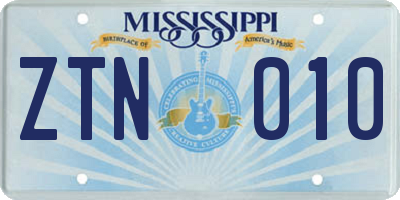 MS license plate ZTN010