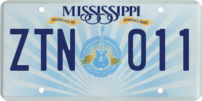 MS license plate ZTN011