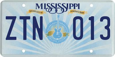 MS license plate ZTN013