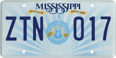 MS license plate ZTN017