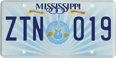 MS license plate ZTN019