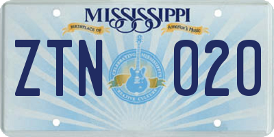 MS license plate ZTN020