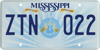 MS license plate ZTN022