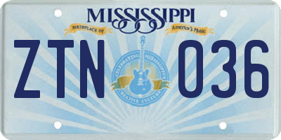 MS license plate ZTN036