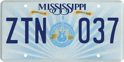 MS license plate ZTN037