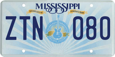 MS license plate ZTN080