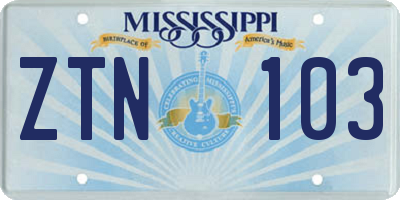 MS license plate ZTN103