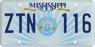 MS license plate ZTN116