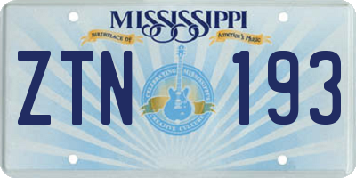 MS license plate ZTN193