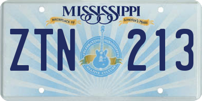 MS license plate ZTN213