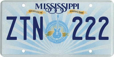 MS license plate ZTN222