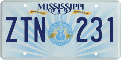 MS license plate ZTN231