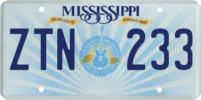 MS license plate ZTN233
