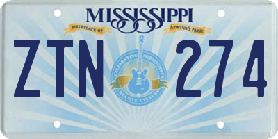 MS license plate ZTN274