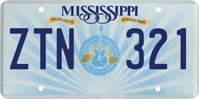 MS license plate ZTN321