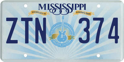 MS license plate ZTN374