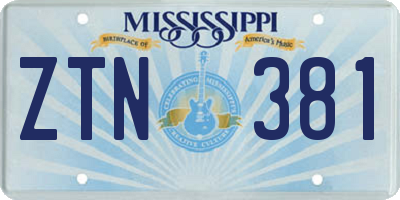 MS license plate ZTN381