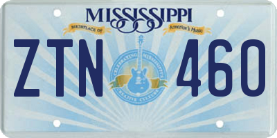 MS license plate ZTN460