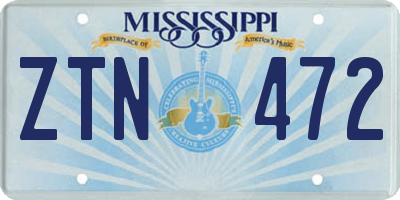 MS license plate ZTN472