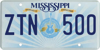 MS license plate ZTN500