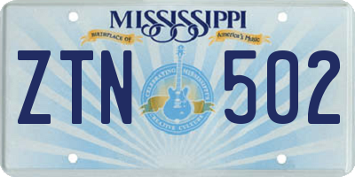 MS license plate ZTN502