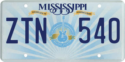 MS license plate ZTN540