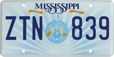 MS license plate ZTN839