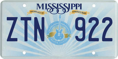 MS license plate ZTN922