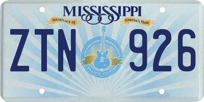 MS license plate ZTN926