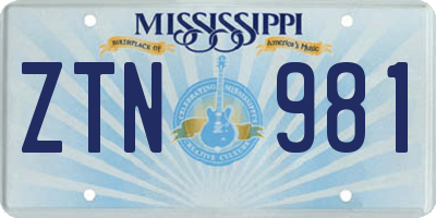 MS license plate ZTN981