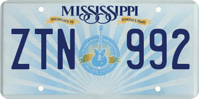 MS license plate ZTN992