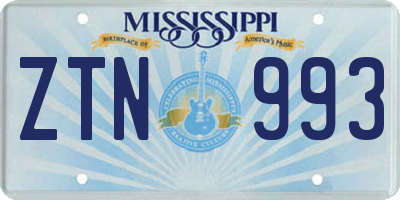 MS license plate ZTN993
